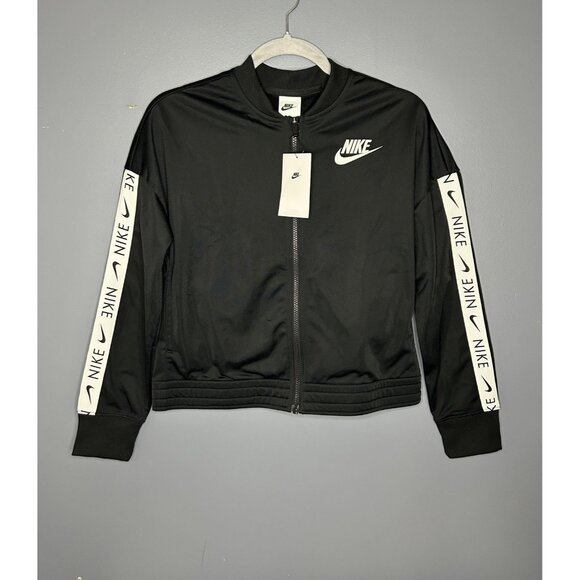 Nike Jacket Youth XL Black White Logo Swoosh Track Full Zip CU8374 Lightweight - Picture 2 of 12